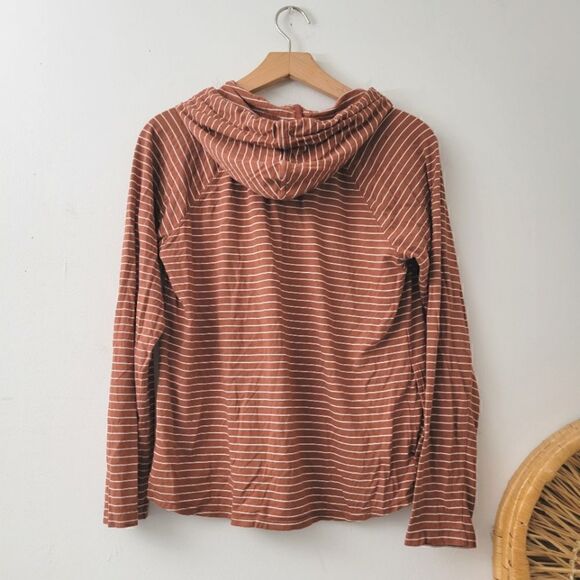 Kenneth Cole New York Orange White Striped Hoodie Top L - Picture 9 of 10